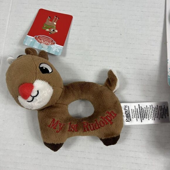 Rudolph the Red-Nosed Reindeer 5.5" plush baby rattle, Christmas Xmas Cute - Picture 1 of 7